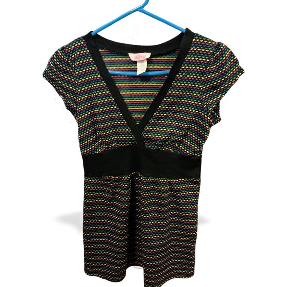 Ultra Flirt Womens Multicolor Striped Knit Top With Black Waistband Medium - Picture 5 of 5